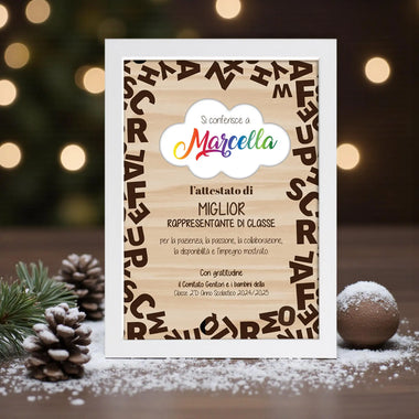 Quadro Attestato Miglior Rappresentante di Classe con Nome Stampato, Cornice Bianca 21x30 cm