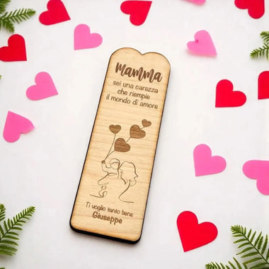 Segnalibro in Legno Personalizzato per la Mamma con Palloncini a Cuore