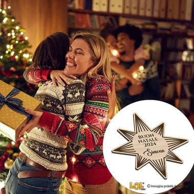 Sottobicchieri Buon Natale a forma di stella con nome e dedica personalizzata-Sottobicchiere-Lol T-shirt