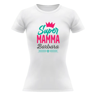 T-shirt Donna Super Mamma Personalizzata con Nome e Coroncina-T-shirt-Lol T-shirt