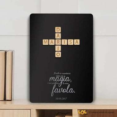 Targa Amore Scarabeo Idea Regalo San Valentino Anniversario-Targa in legno-Lol T-shirt
