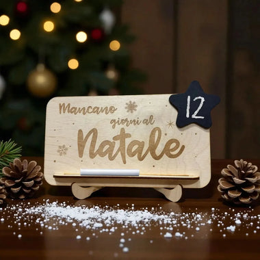 Targa in Legno Countdown al Natale con Lavagna Stellina e Gessetto Incluso-Decorazioni natalizie-Lol T-shirt