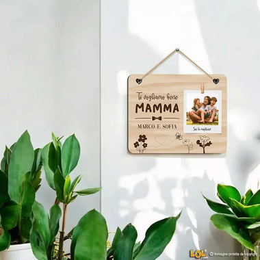 Targa in Legno Personalizzata con Nomi e Foto "Ti vogliamo bene Mamma"