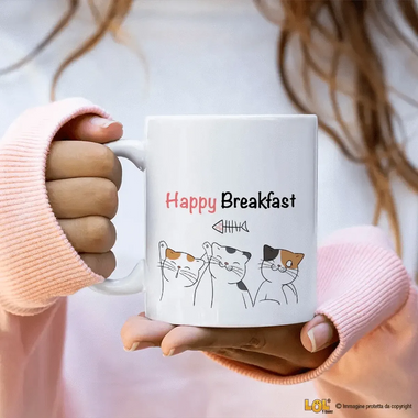 Tazza Happy Breakfast Cats-Tazze Personalizzate-Lol T-shirt