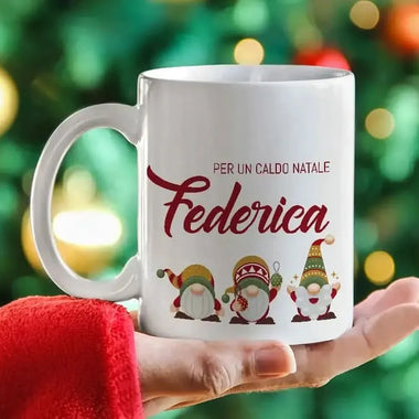 Tazza Natale con gnomi dedica e nome-Tazze Personalizzate-Lol T-shirt