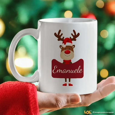 Tazza Regalo Natale con renna e Nome-Tazze Personalizzate-Lol T-shirt