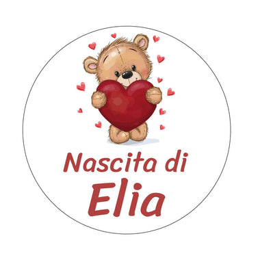 50 pz Bollini Adesivi Bomboniera mod. Orsetto (Battesimo/ Nascita/ Comunione/ Cresima)