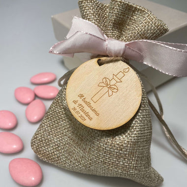 Kit 10 pz Tag rotondo battesimo - Candela Bomboniere
