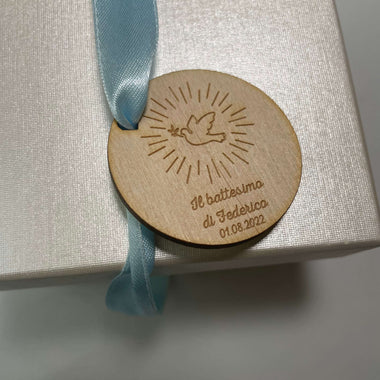 Kit 10 pz Tag rotondo battesimo - Colomba Bomboniere