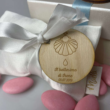 Kit 10 pz Tag rotondo battesimo - Conchiglia Bomboniere
