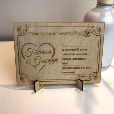 Cartolina da tavolo in Legno Personalizzata con Dedica – Idea Regalo San Valentino Cartolina in legno