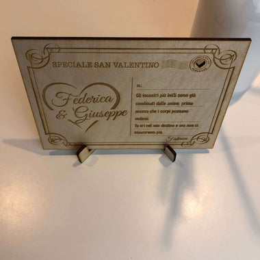 Cartolina da tavolo in Legno Personalizzata con Dedica – Idea Regalo San Valentino Cartolina in legno