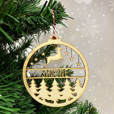 Pallina di Natale in Legno con Renna Personalizzata con nome