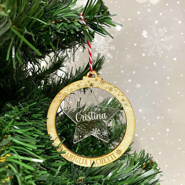 Pallina di Natale in Legno con stellina in plexiglass personalizzabile con nome