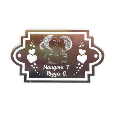 Targa Porta Personalizzata di Coppia in Plexiglass Effetto Specchio Argento Targa Porta