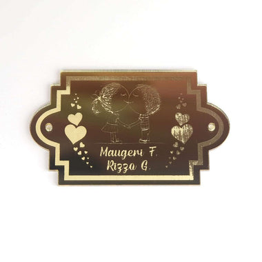 Targa Porta Personalizzata di Coppia in Plexiglass Effetto Specchio Oro Targa Porta
