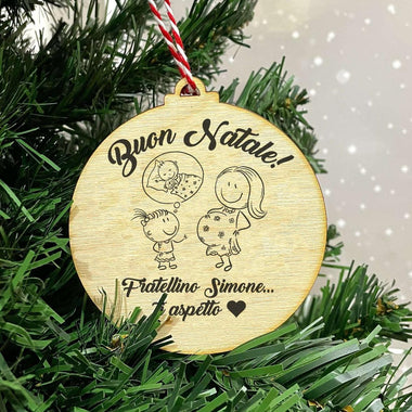 Pallina di Natale Fratellino ti sto aspettando-Decorazioni natalizie-Lol T-shirt