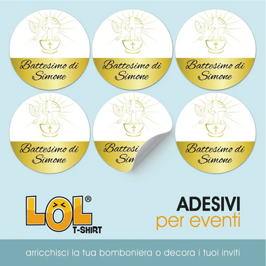 100 pz Etichette Bomboniere (Battesimo/ Nascita/ Comunione/ Cresima)-Adesivi Bomboniera-Lol T-shirt