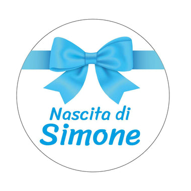 100 pz Etichette Bomboniere con Fiocco Azzurro (Battesimo/ Nascita/ Comunione/ Cresima)-Adesivi Bomboniera-Lol T-shirt