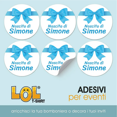 100 pz Etichette Bomboniere con Fiocco Azzurro (Battesimo/ Nascita/ Comunione/ Cresima)-Adesivi Bomboniera-Lol T-shirt