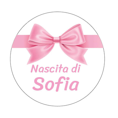 100 pz Etichette Bomboniere con Fiocco Rosa (Battesimo/ Nascita/ Comunione/ Cresima)-Adesivi Bomboniera-Lol T-shirt