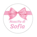 100 pz Etichette Bomboniere con Fiocco Rosa (Battesimo/ Nascita/ Comunione/ Cresima)-Adesivi Bomboniera-Lol T-shirt