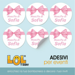 100 pz Etichette Bomboniere con Fiocco Rosa (Battesimo/ Nascita/ Comunione/ Cresima)-Adesivi Bomboniera-Lol T-shirt