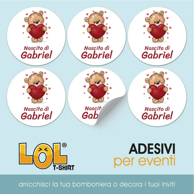 100 pz Etichette Bomboniere mod. Orsetto (Battesimo/ Nascita/ Comunione/ Cresima)-Adesivi Bomboniera-Lol T-shirt