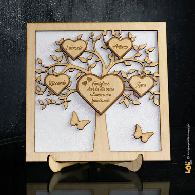 Albero della vita famiglia personalizzato con nomi Legno e Glitter-Albero della vita in legno-Lol T-shirt