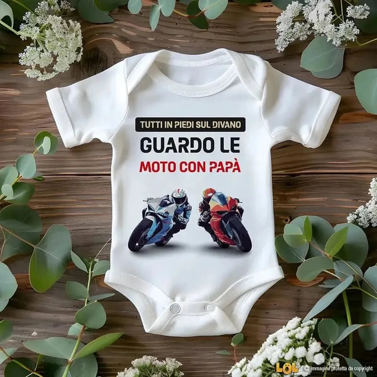 Body per Neonato Divertente Guardo la motogp con papà-Body per bimbi-Lol T-shirt