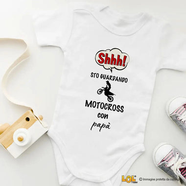 Body per Neonato Shh sto guardando motocross con papà-Body per bimbi-Lol T-shirt