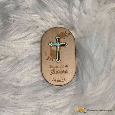 Bomboniere battesimo personalizzate in legno con croce