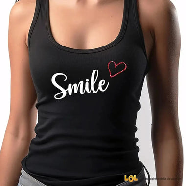 Canotta donna con scritta Smile e cuore glitter rosso.-canotta donna-Lol T-shirt