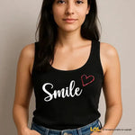 Canotta donna con scritta Smile e cuore glitter rosso.-canotta donna-Lol T-shirt