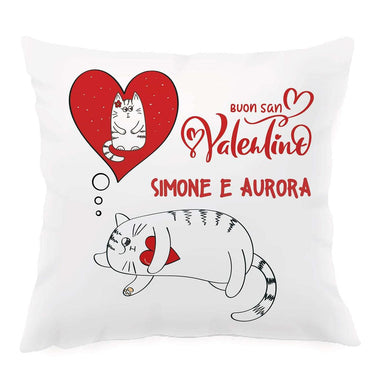 Cuscino Personalizzato con Nomi Buon San Valentino con Gattini-Cuscino personalizzato-Lol T-shirt