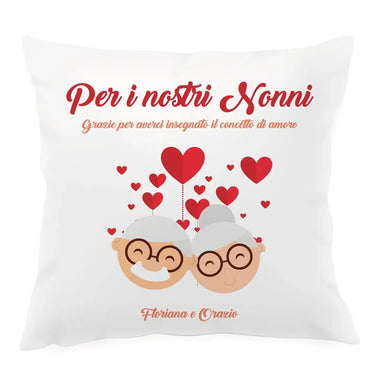 Cuscino Quadrato Personalizzato con i nomi Nonni Grazie per averci insegnato il concetto di amore – Idea Regalo per i Nonni, Festa dei Nonni-Cuscino personalizzato-Lol T-shirt