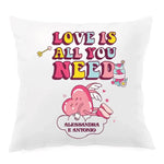 Cuscino Quadrato Personalizzato con Nomi e Cuoricino Love is all you need-Cuscino personalizzato-Lol T-shirt