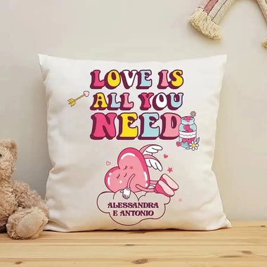 Cuscino Quadrato Personalizzato con Nomi e Cuoricino Love is all you need-Cuscino personalizzato-Lol T-shirt