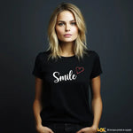 T-shirt Donna "Smile" con Cuore Glitter