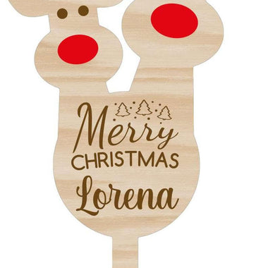 Etichetta Tag Legno da Pianta Personalizzata con Nome Merry Christmas Renne-Tag in legno da pianta-Lol T-shirt