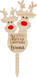 Etichetta Tag Legno da Pianta Personalizzata con Nome Merry Christmas Renne-Tag in legno da pianta-Lol T-shirt