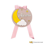 Fiocco Nascita Personalizzato in Legno con Luna e Stelle – Nome e Fiocco di Raso-Fiocco Nascita Personalizzato-Lol T-shirt