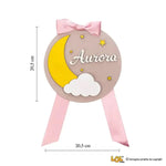 Fiocco Nascita Personalizzato in Legno con Luna e Stelle – Nome e Fiocco di Raso-Fiocco Nascita Personalizzato-Lol T-shirt