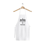 Grembiule Bianco da Cucina Uomo “Il Boss della Cucina” con Nome Personalizzato-Grembiule da Cucina-Lol T-shirt