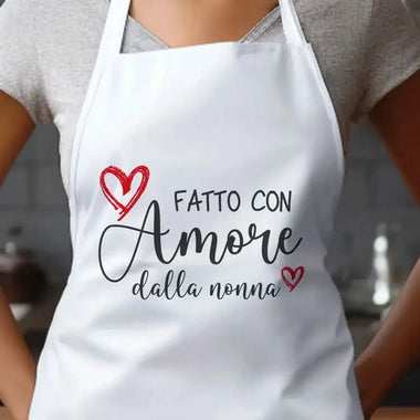 Grembiule Bianco Fatto con amore dalla nonna – Idea Regalo per i Nonni, Festa dei Nonni-Grembiule da Cucina-Lol T-shirt
