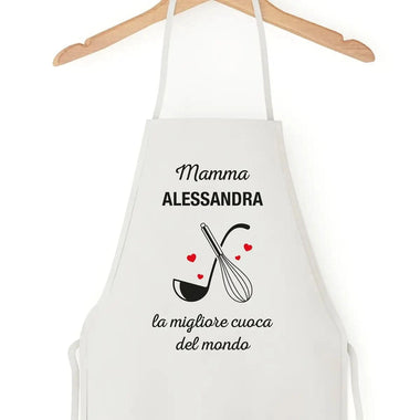 Grembiule Bianco Personalizzato con Nome Mamma la migliore cuoca del mondo-Grembiule da Cucina-Lol T-shirt