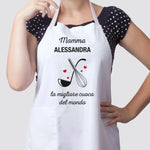Grembiule Bianco Personalizzato con Nome Mamma la migliore cuoca del mondo-Grembiule da Cucina-Lol T-shirt