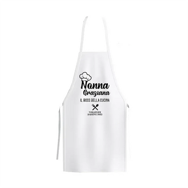 Grembiule Bianco Personalizzato con nome Nonna il boss della Cucina – Idea Regalo per i Nonni, Festa dei Nonni-Grembiule da Cucina-Lol T-shirt