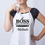 Grembiule Bianco da Cucina Donna “Il Boss della Cucina” con Nome Personalizzato