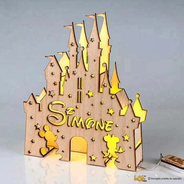 Lampada in legno a led a forma di castello personalizzabile con nome-Lampada in legno-Lol T-shirt
